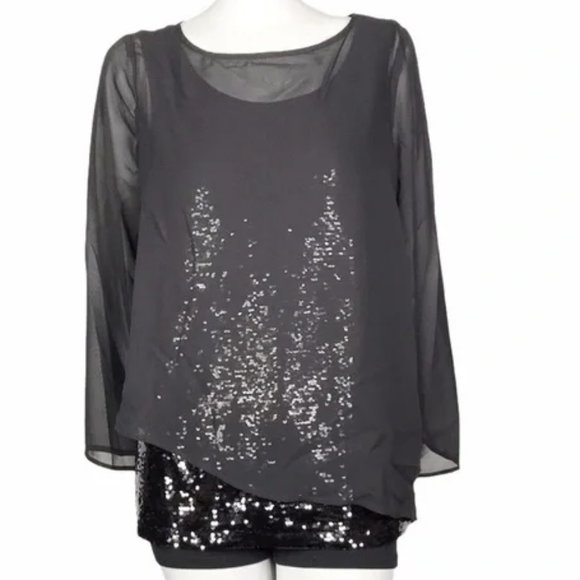 DG2 by Diane Gilman Asymmetric Blouse with Sequin Tank - Picture 2 of 7